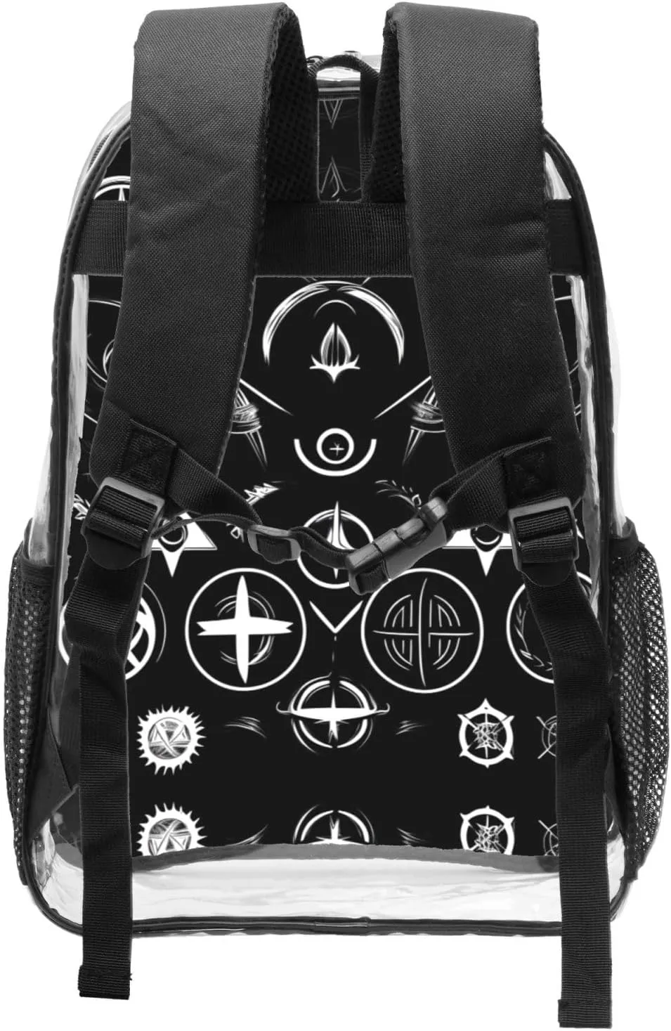 Supernatural Symbols Black Clear Backpack,High Capacity Clear Bag For Travel,Work,Festival, Concerts Women Men Unisex