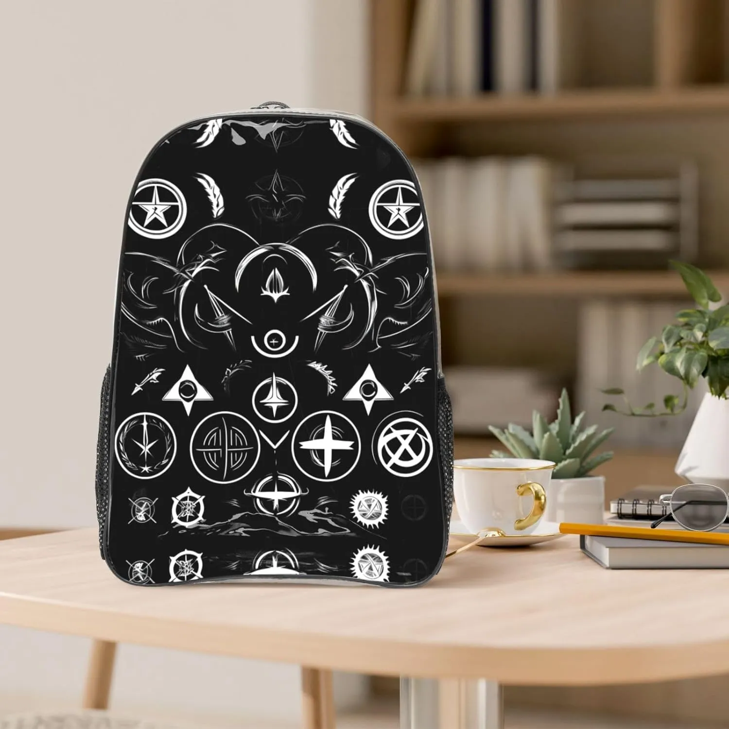 Supernatural Symbols Black Clear Backpack,High Capacity Clear Bag For Travel,Work,Festival, Concerts Women Men Unisex