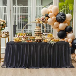 Suppromo Black Tablecloths for 6 Foot Rectangular Tables, 6ft Black Tulle Table Skirt Wrinkle Free Table Cover with Tutu Skirt for Wedding Birthday Party Banquet Buffet Tradeshow Decorations