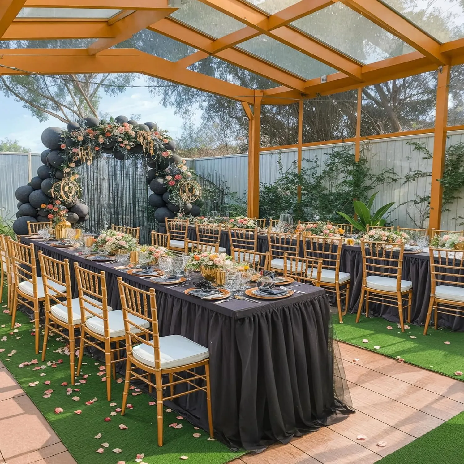 Suppromo Black Tablecloths for 6 Foot Rectangular Tables, 6ft Black Tulle Table Skirt Wrinkle Free Table Cover with Tutu Skirt for Wedding Birthday Party Banquet Buffet Tradeshow Decorations