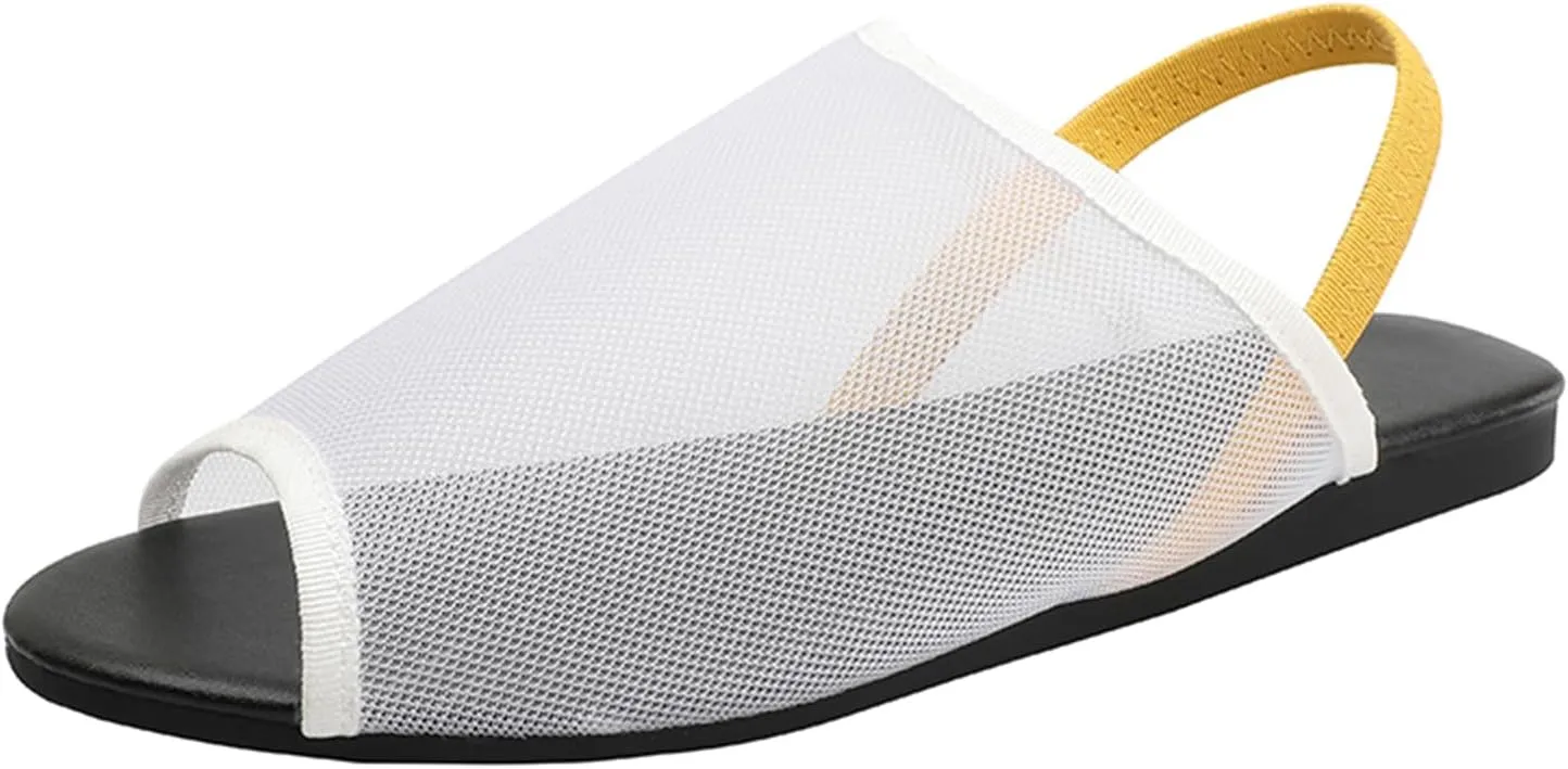SWDZM Mesh Flat Sandals for Women Open Toe Slingback Sandals Ladies Summer Beach Slides Shoes