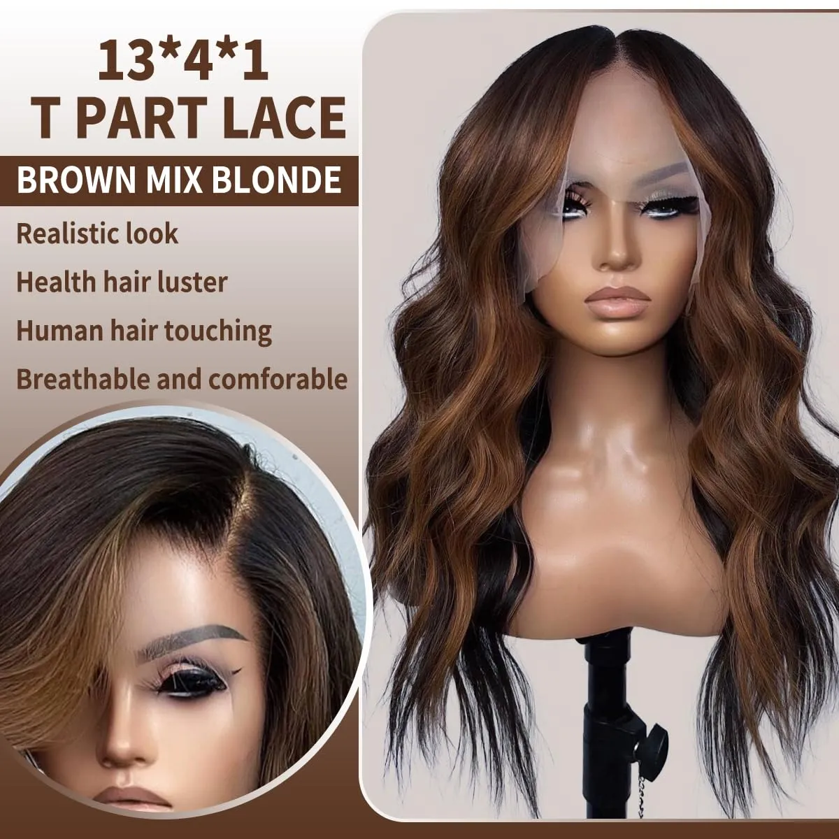 Synthetic Lace Front Wig Pre Plucked 13x4x1 Highlight Ombre Blonde Wigs for Women Ready to Wear HD Glueless Natural Wavy for Women Middle Part