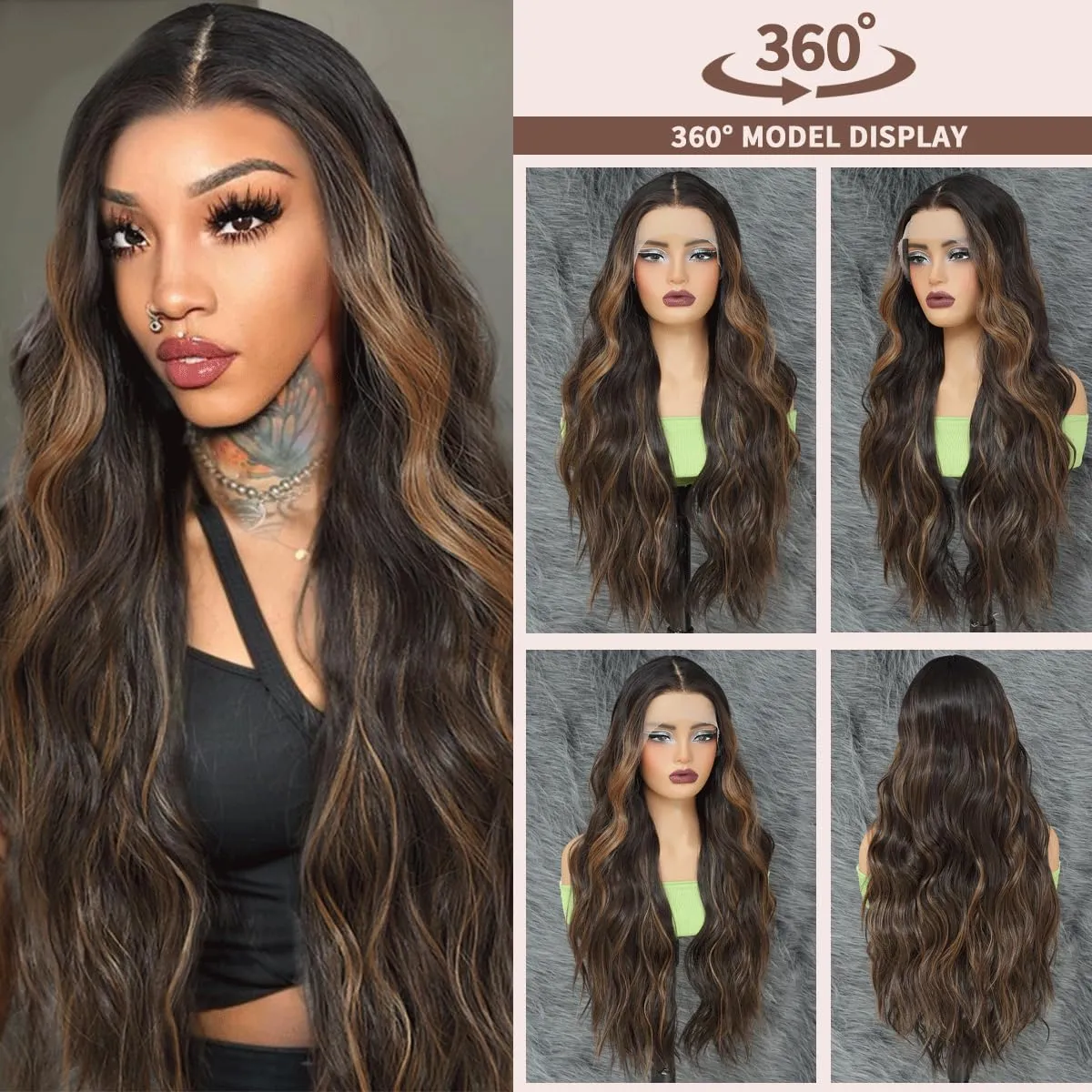 Synthetic Lace Front Wig Pre Plucked 13x4x1 Highlight Ombre Blonde Wigs for Women Ready to Wear HD Glueless Natural Wavy for Women Middle Part