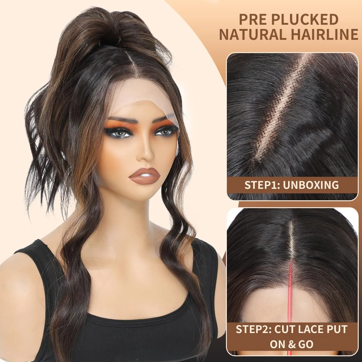 Synthetic Lace Front Wig Pre Plucked 13x4x1 Highlight Ombre Blonde Wigs for Women Ready to Wear HD Glueless Natural Wavy for Women Middle Part
