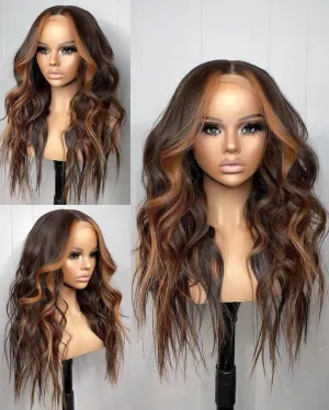 Synthetic Lace Front Wig Pre Plucked 13x4x1 Highlight Ombre Blonde Wigs for Women Ready to Wear HD Glueless Natural Wavy for Women Middle Part