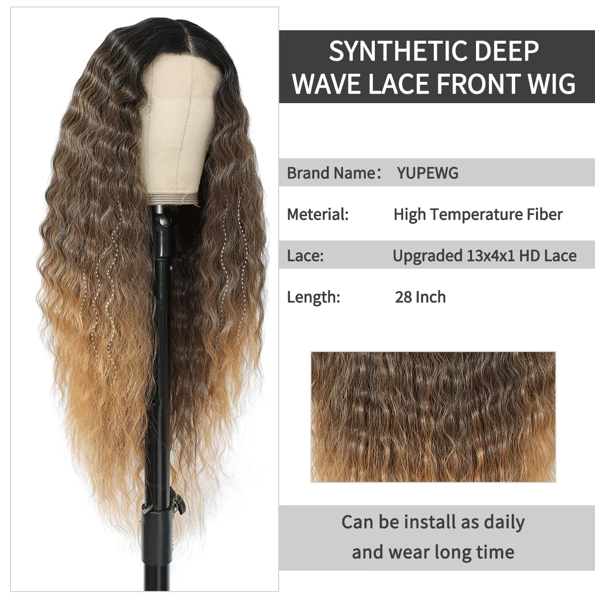 Synthetic Lace Front Wigs Pre Plucked Ombre Honey Blonde Natural Wavy Wig for Black Women 13x4x1 Middle Part Glueless Ready to Wear Daily Party Wear