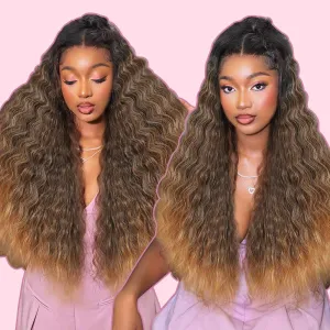 Synthetic Lace Front Wigs Pre Plucked Ombre Honey Blonde Natural Wavy Wig for Black Women 13x4x1 Middle Part Glueless Ready to Wear Daily Party Wear