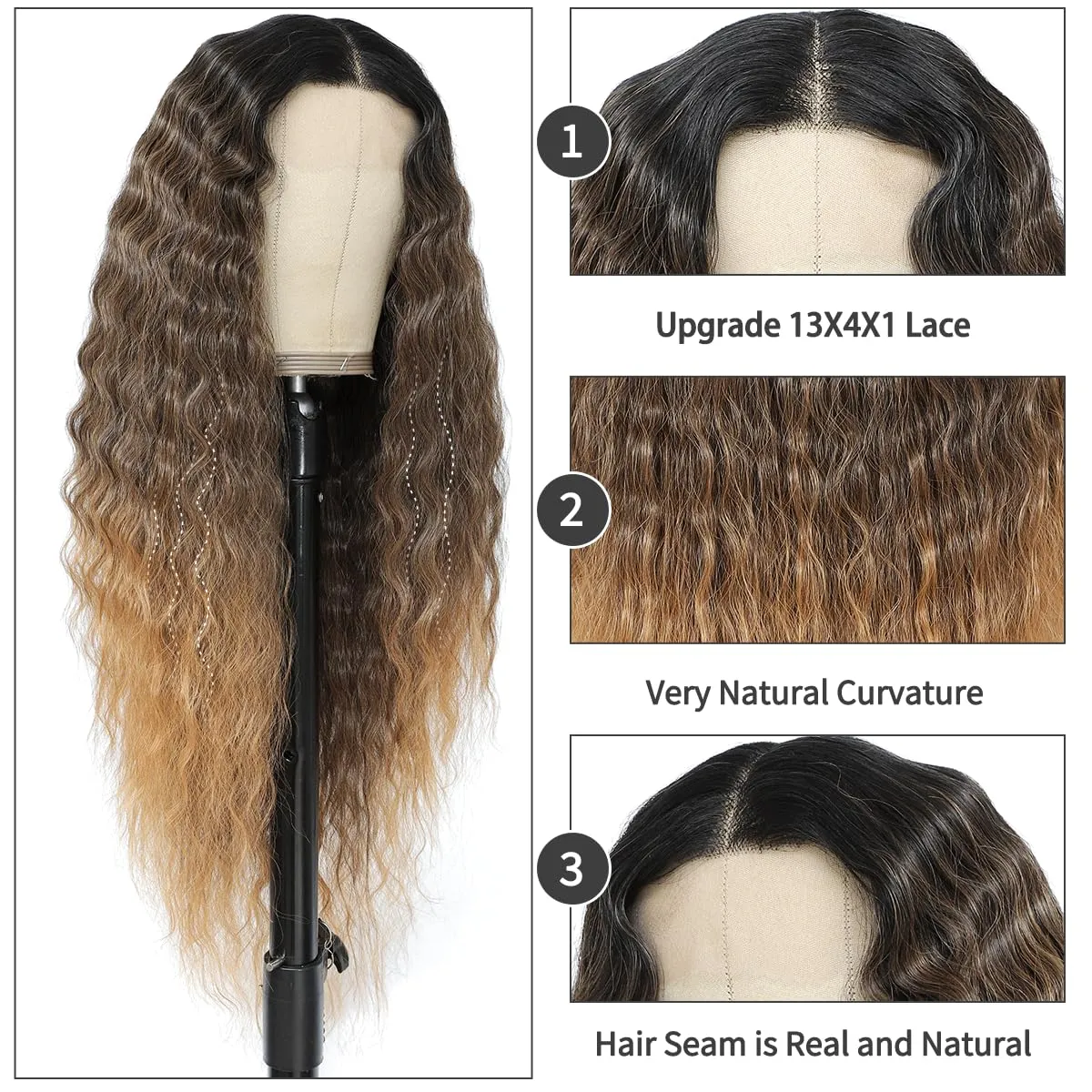 Synthetic Lace Front Wigs Pre Plucked Ombre Honey Blonde Natural Wavy Wig for Black Women 13x4x1 Middle Part Glueless Ready to Wear Daily Party Wear