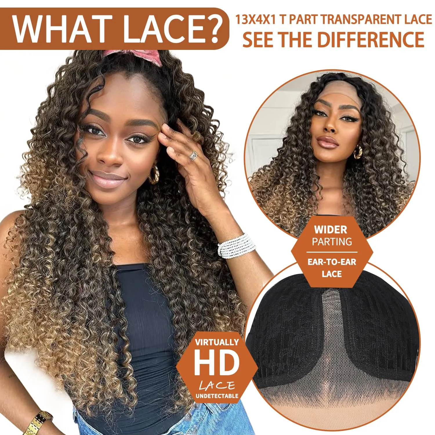Synthetic Lace Front Wigs Pre Plucked Ombre Honey Blonde Natural Wavy Wig for Black Women 13x4x1 Middle Part Glueless Ready to Wear Daily Party Wear