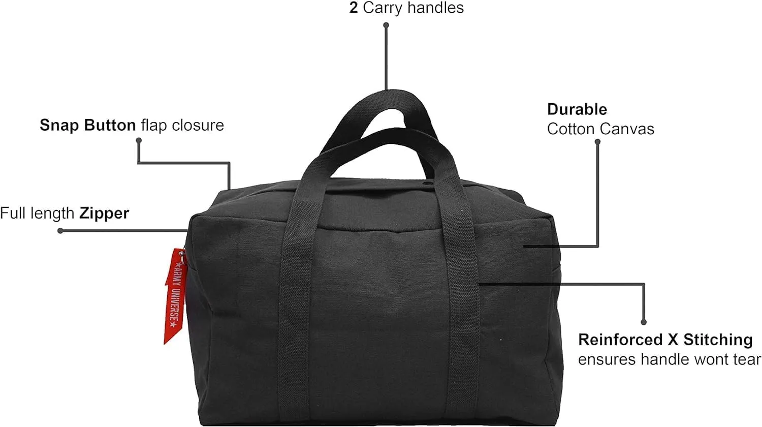 Tactical Parachute Cargo Bag LARGE Cotton Canvas Carry Bag, 24" x 15" x 13" - Black