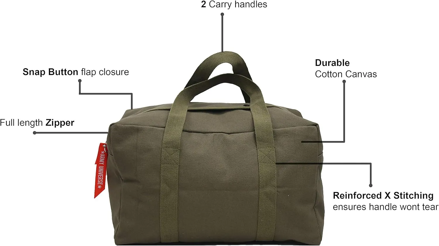 Tactical Parachute Cargo Bag SMALL Cotton Canvas Carry Bag, 19" x 12" x 11" - Olive Drab