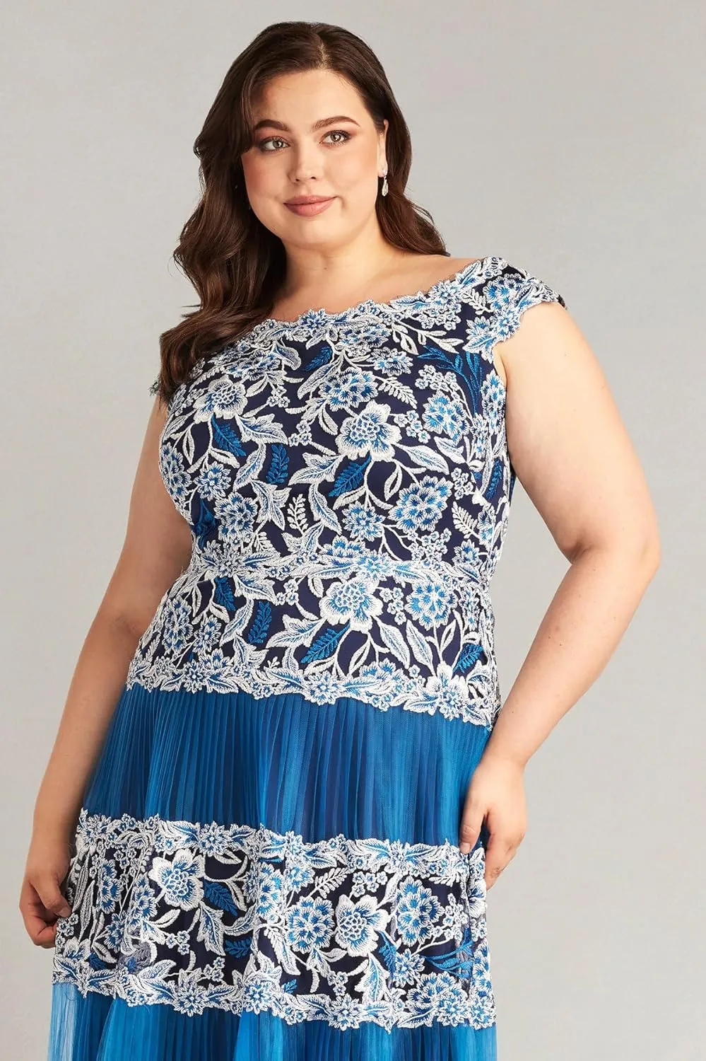 Tadashi Shoji Klein Embroidered Tea-Length Dress - PLUS SIZE