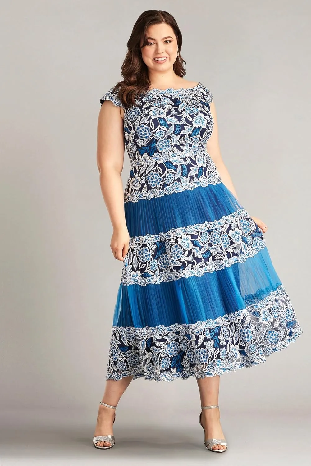 Tadashi Shoji Klein Embroidered Tea-Length Dress - PLUS SIZE