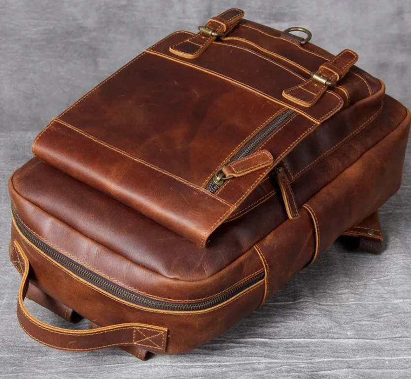 Tan Leather Backpack | Caribbean Sea