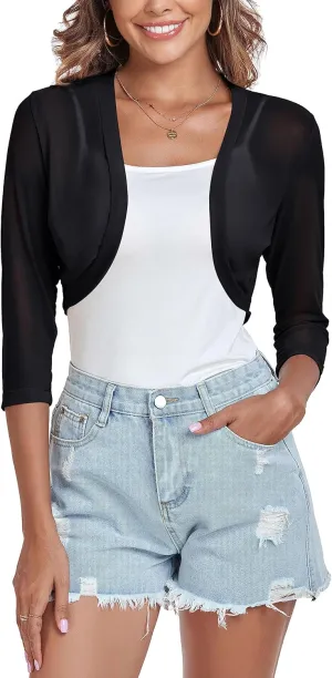 Tandisk Women's 3/4 Sleeve Shrug Open Front Cardigan Bolero Jacket