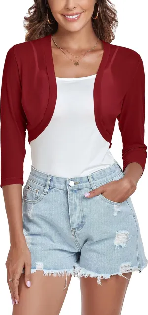 Tandisk Women's 3/4 Sleeve Shrug Open Front Cardigan Bolero Jacket