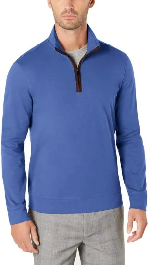 Tasso Elba Mens Big & Tall Como Piping 1/4 Zip Pullover Sweater Blue 3XL