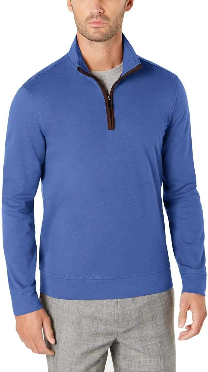 Tasso Elba Mens Como Piping 1/4 Zip Pullover Sweater Blue S