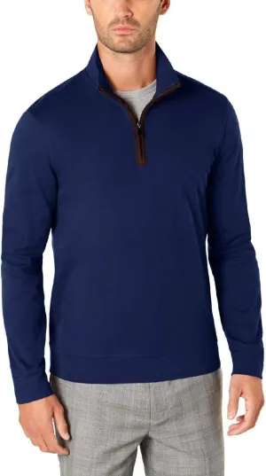Tasso Elba Mens Piped 1/4 Zip Pullover Sweater, Blue, XXX-Large