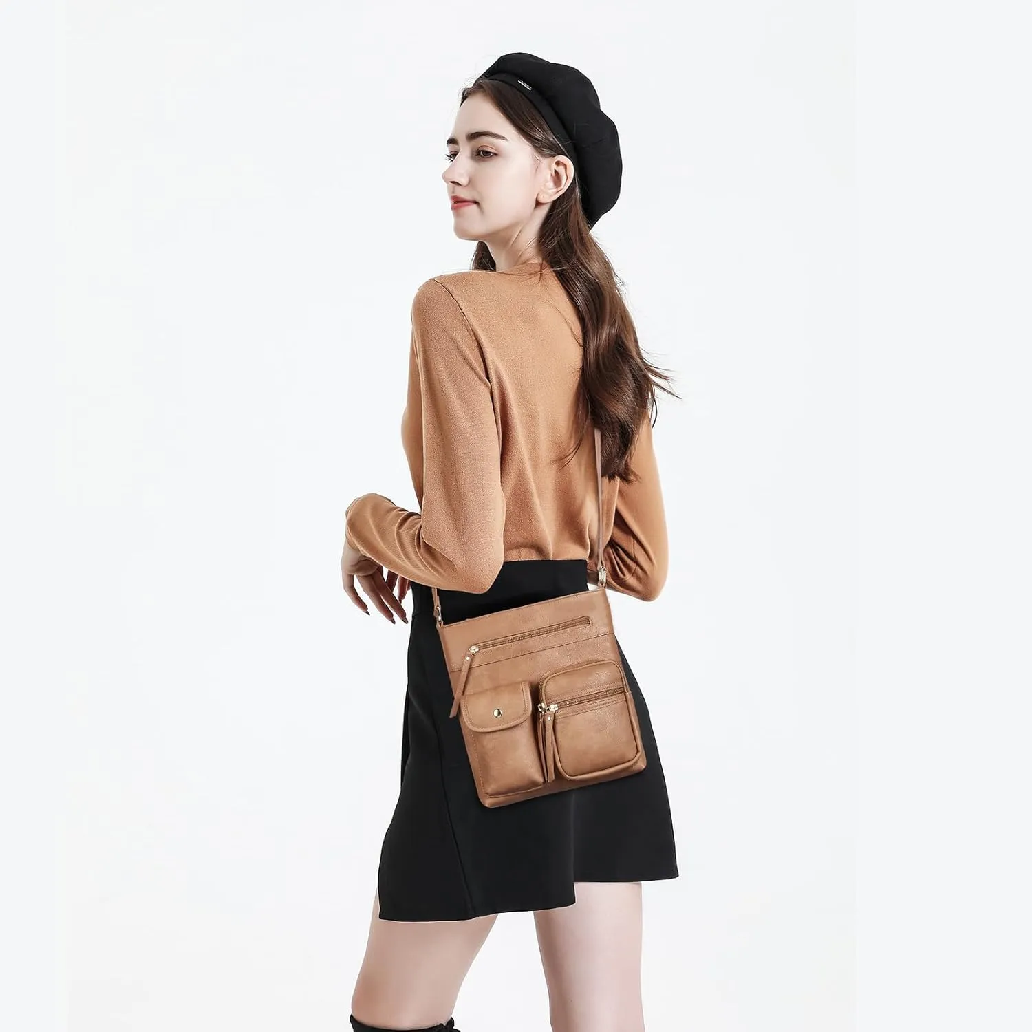 Telena Crossbody Purses for Women Medium PU Leather Shoulder Bag with Multi Pocket for Women