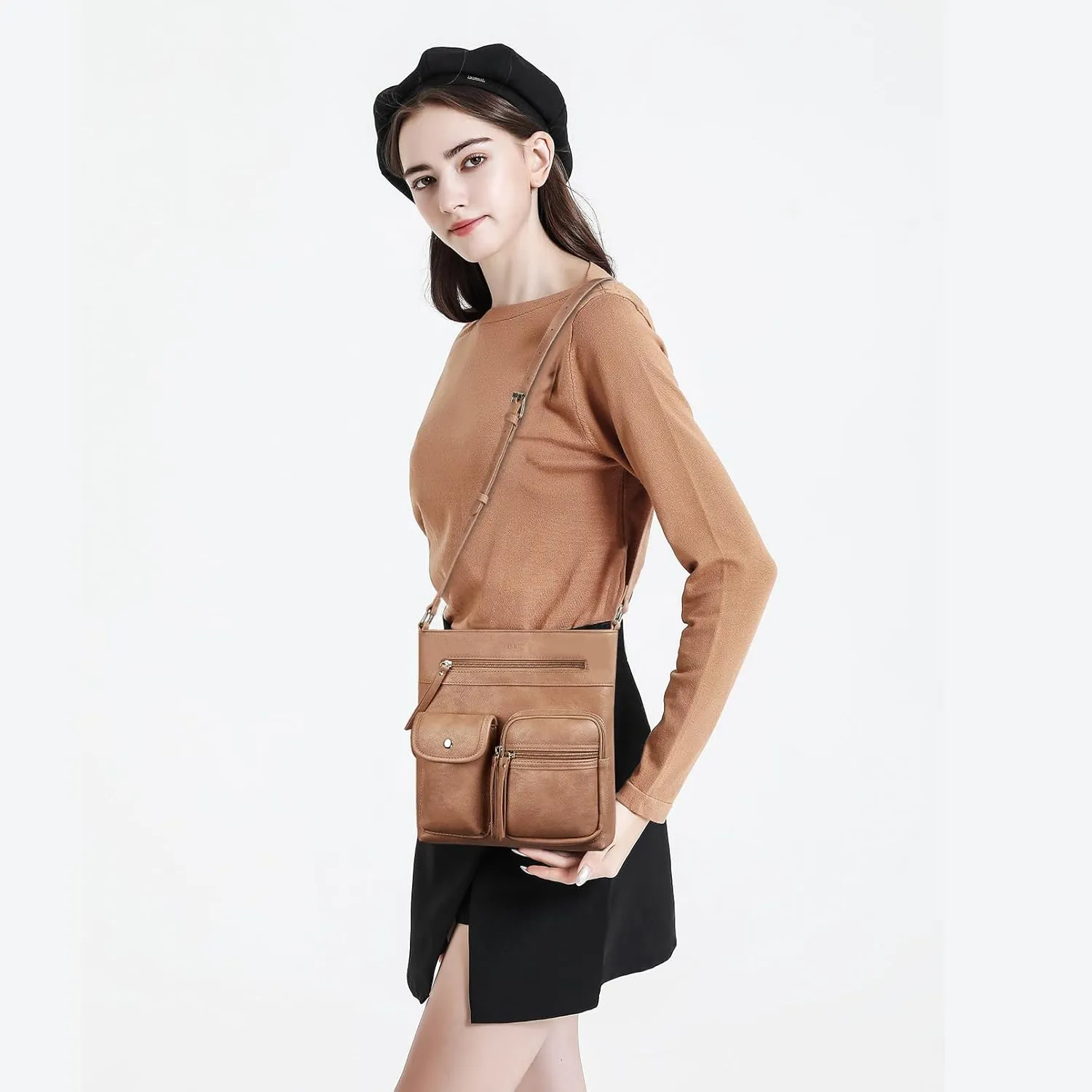 Telena Crossbody Purses for Women Medium PU Leather Shoulder Bag with Multi Pocket for Women