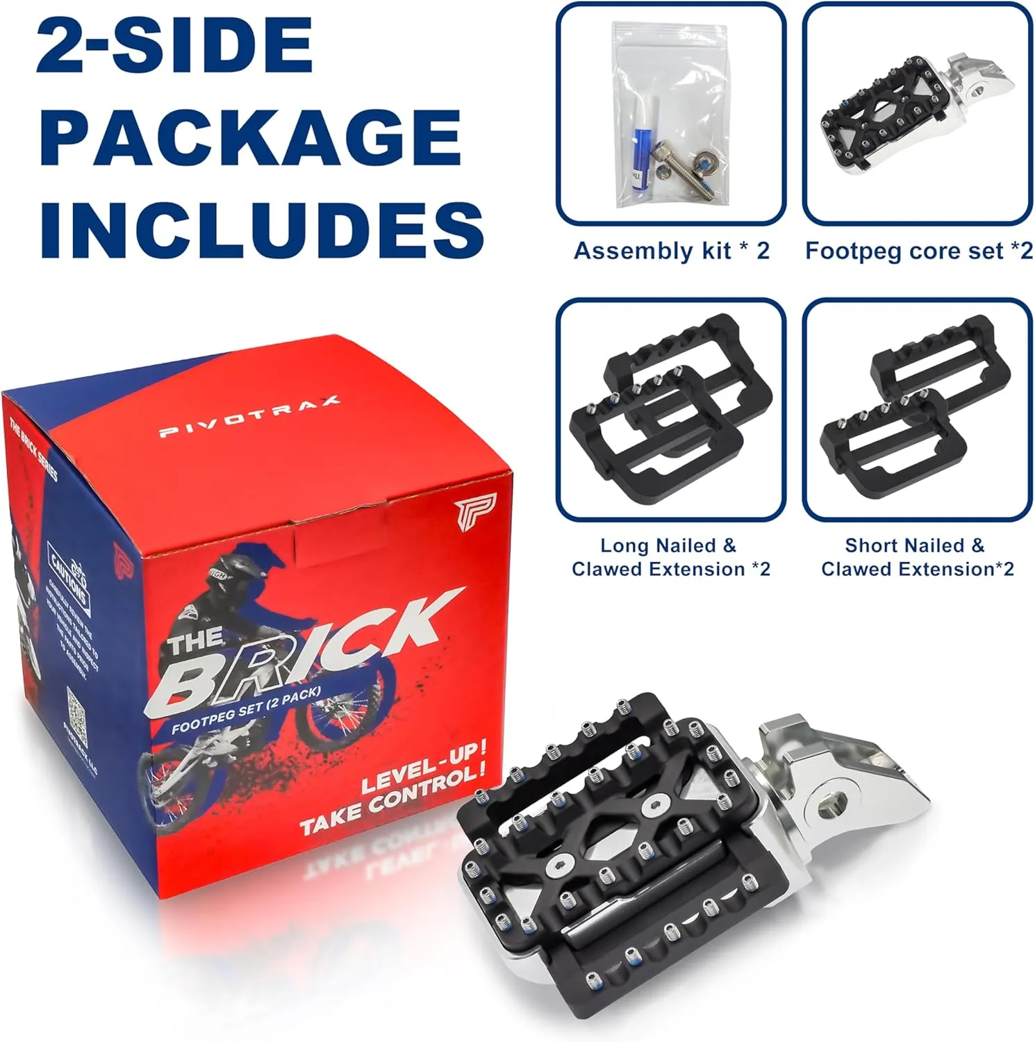 The Brick Series- Foot Pegs Set (2 Side Pack) (Surron-Light Bee, Silver/Black-Nail)