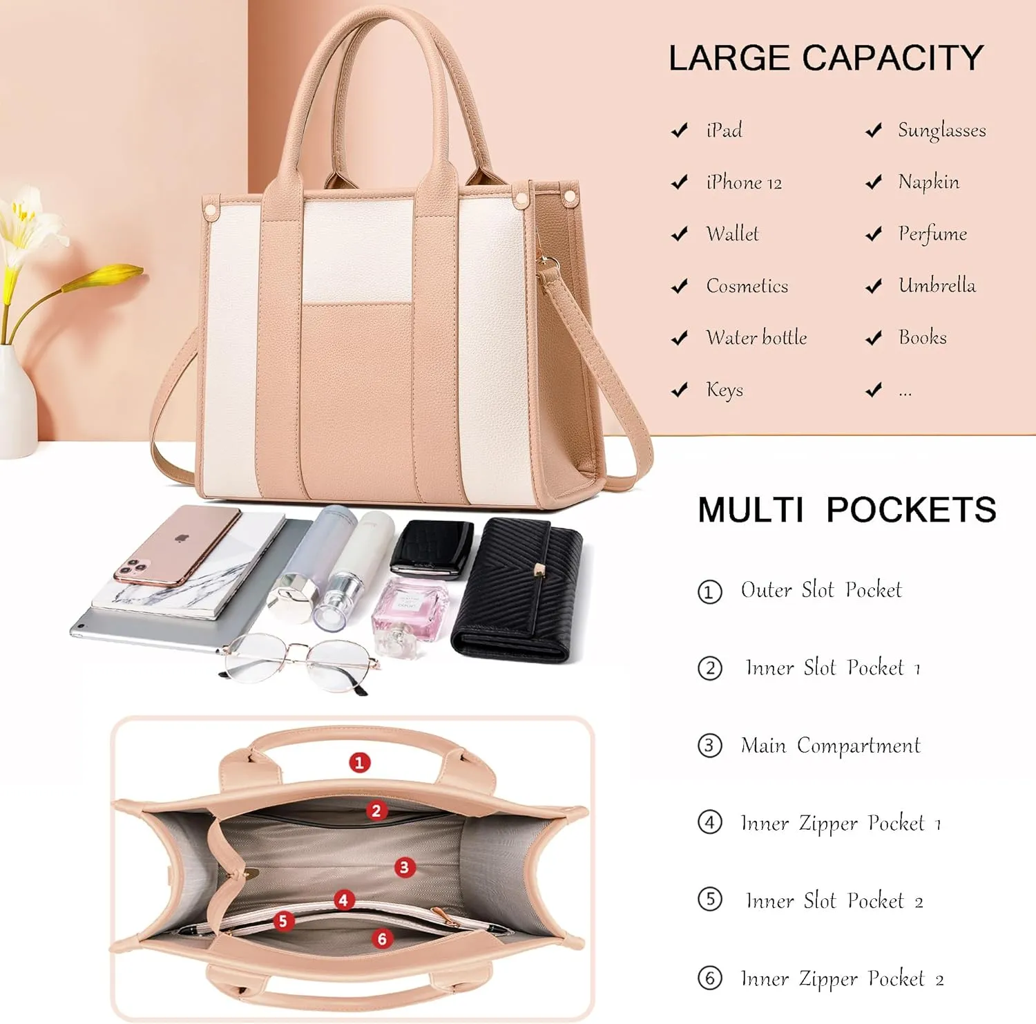 The Tote Bag Crossbody Purses for Women Shoulder Bag Handbags PU Leather Top Handle Bags with zipper