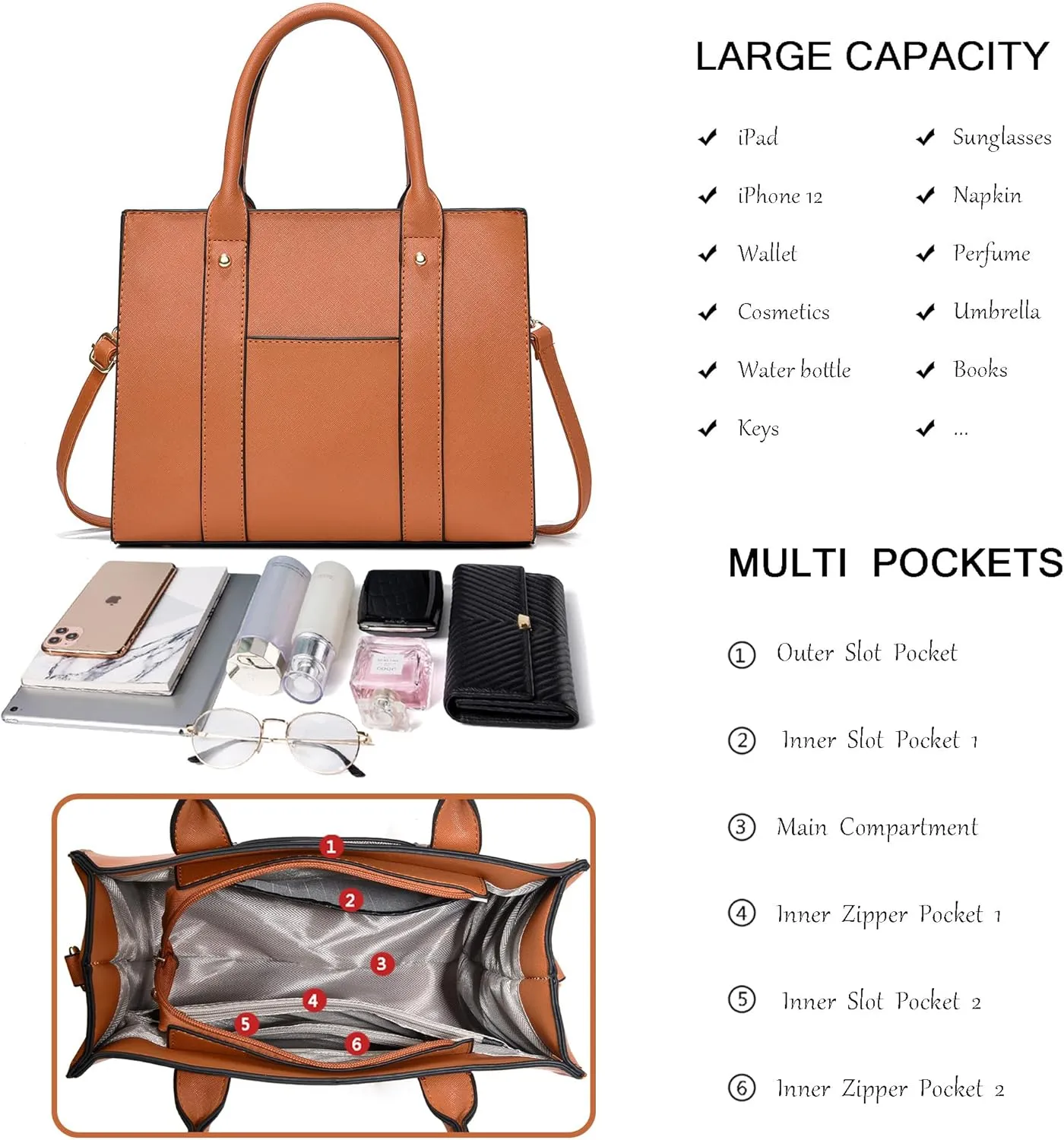The Tote Bag Crossbody Purses for Women Shoulder Bag Handbags PU Leather Top Handle Bags with zipper