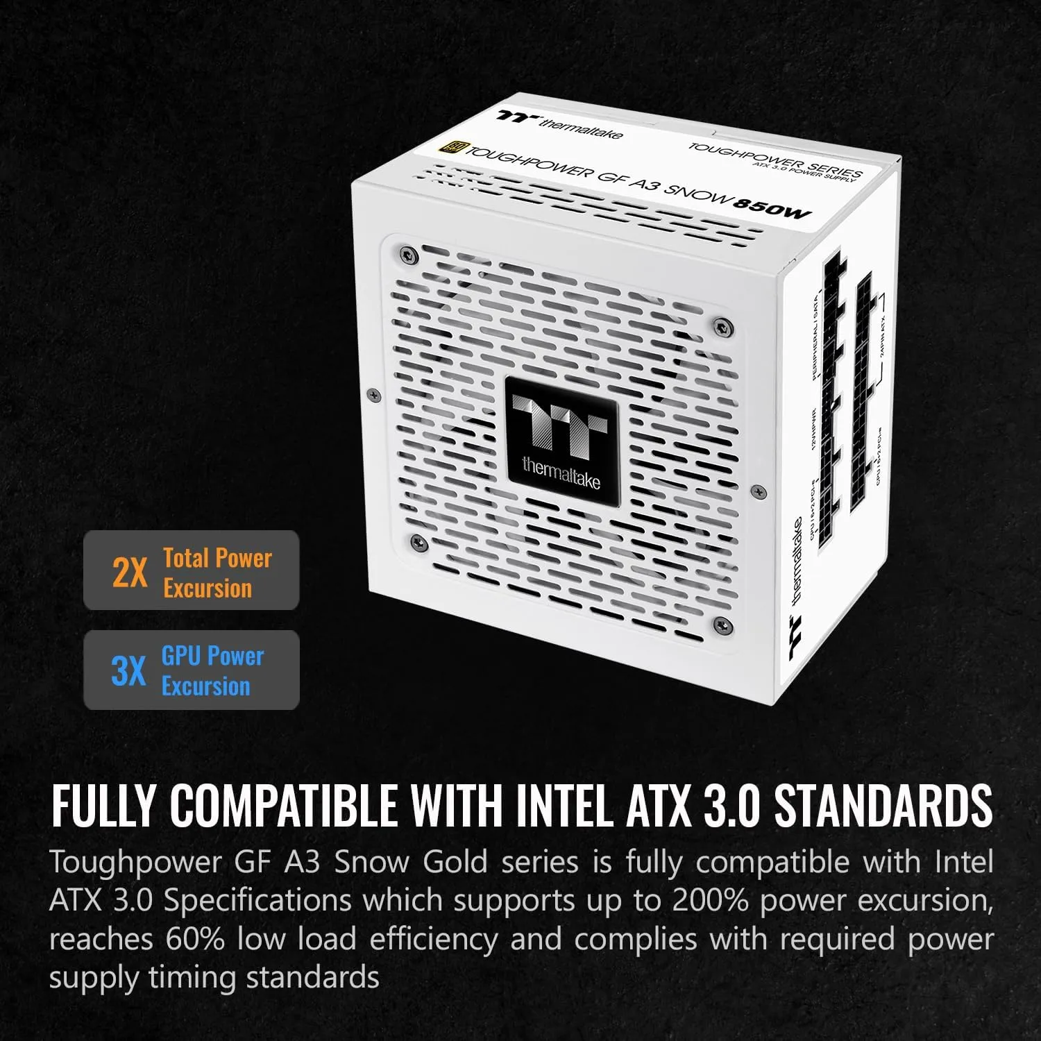 Thermaltake Toughpower GF A3 Snow Edition 850W 80  Gold Full Modular SLI/Crossfire Ready ATX 3.0 Power Supply; PCIe Gen.5 450W 12VHPWR Connector Included; PS-TPD-0850FNFAGU-N; 10 Year Warranty