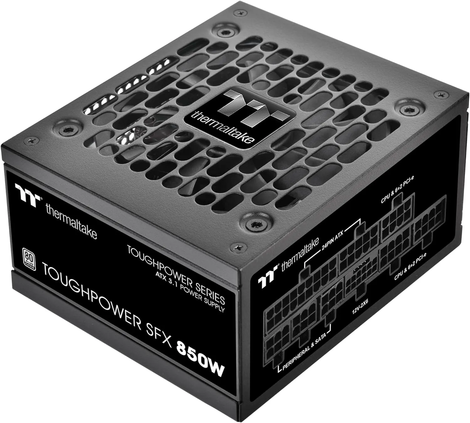 Thermaltake Toughpower SFX 850W 80Plus Platinum ATX 3.1 Standard Power Supply; 450W 12V-2x6 Connector Included; Full Modular; 90mm FDB Fan; PS-STP-0850FNFAPU-1; 7 Year Warranty