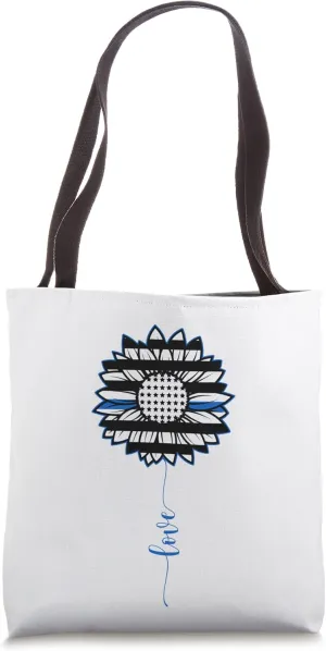 Thin Blue Line Flag Flower Police Officer Law Enforcement Tote Bag