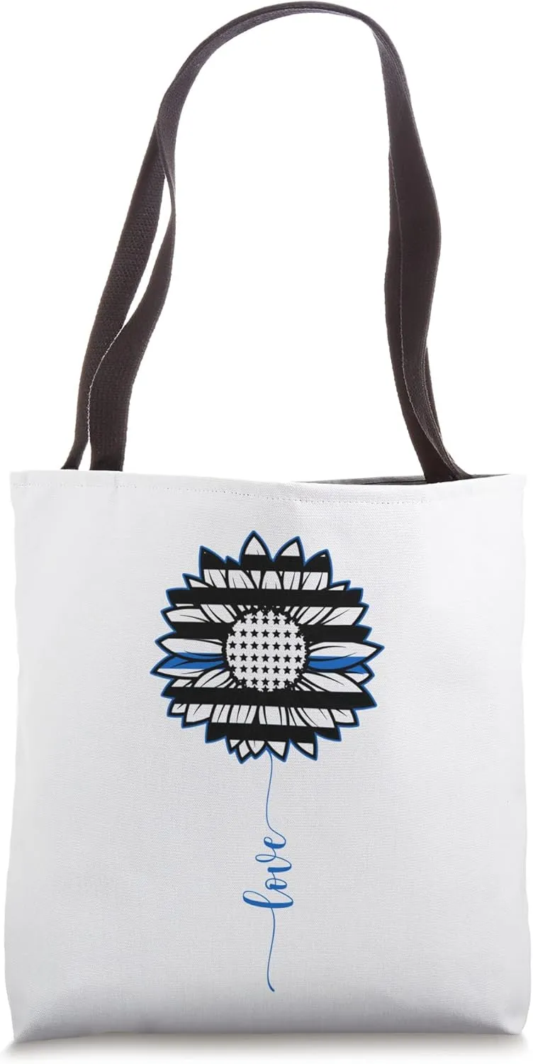 Thin Blue Line Flag Flower Police Officer Law Enforcement Tote Bag