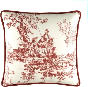 Thomasville At Home Bouvier Red Square Toile Pillow, (1) Pillow with Filler, Indoor, Cotton