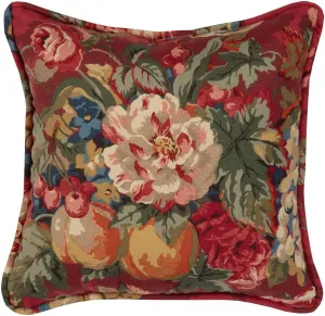 Thomasville At Home Queensland Red Floral Square Pillow, (1) Pillow with Filler, Indoor, Cotton