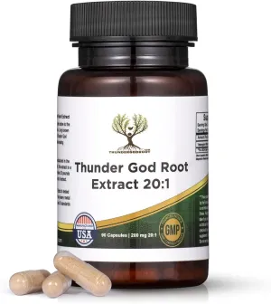Thunder God Vine Root 20:1 Supplement – Tripterygium Wilfordii Herbal Supplement – 200mg Capsules with Lei Gong Teng Extract – Thunder God Vine Extract with Triptolide – 90 Capsules