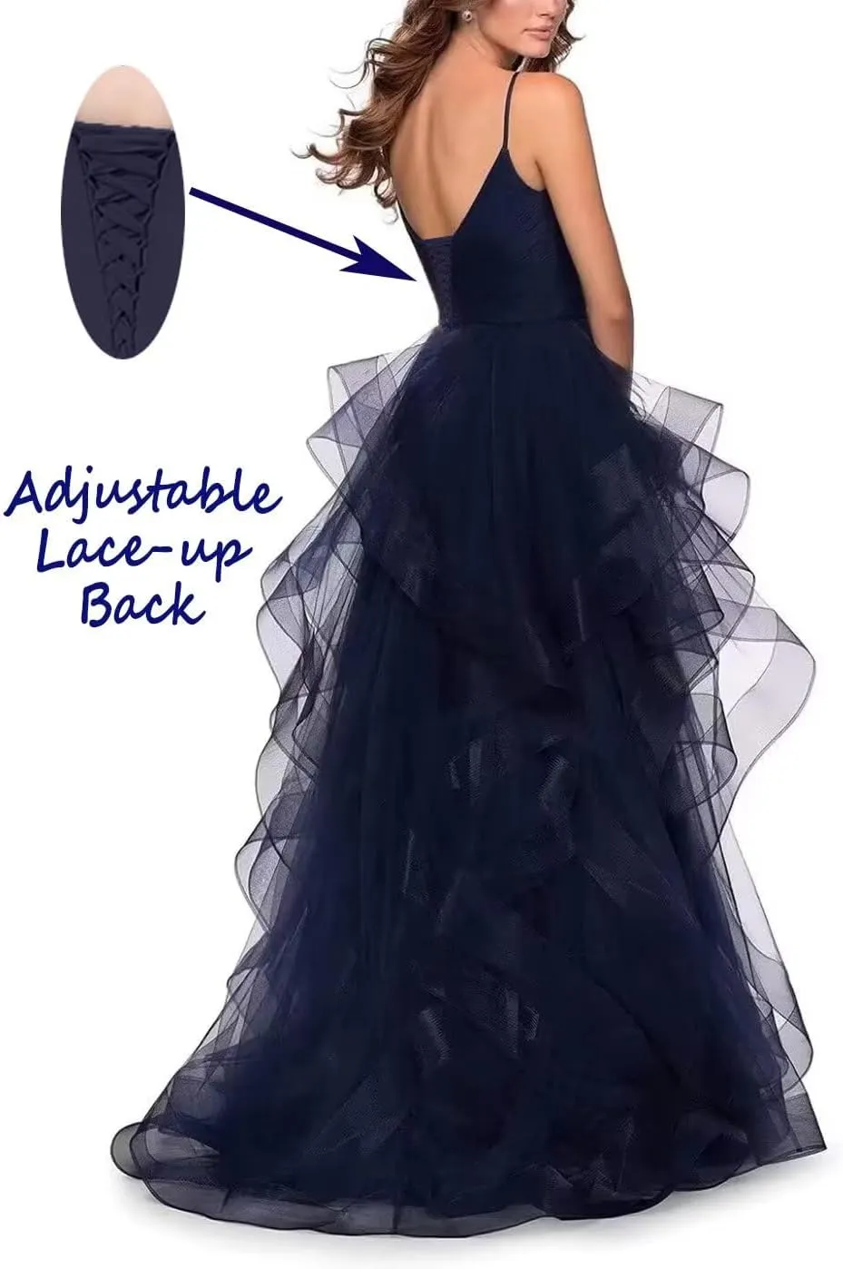 Tiered Tulle Prom Dress 2025 Classic Evening Dresses for Women Formal Spaghetti Straps Glittery Party Ball Gowns with Slit
