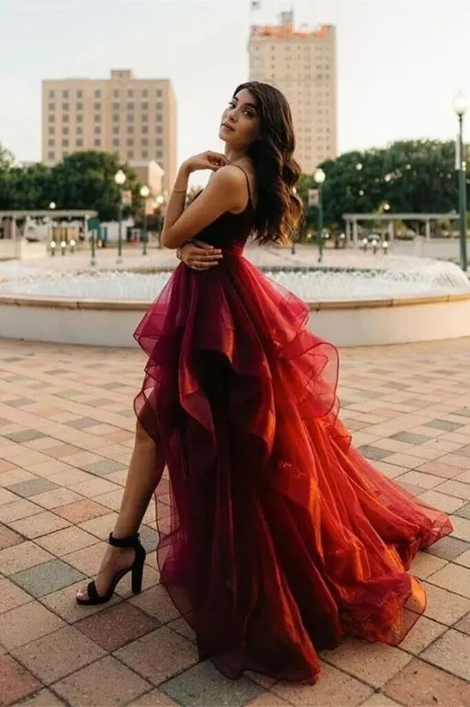 Tiered Tulle Prom Dress 2025 Classic Evening Dresses for Women Formal Spaghetti Straps Glittery Party Ball Gowns with Slit