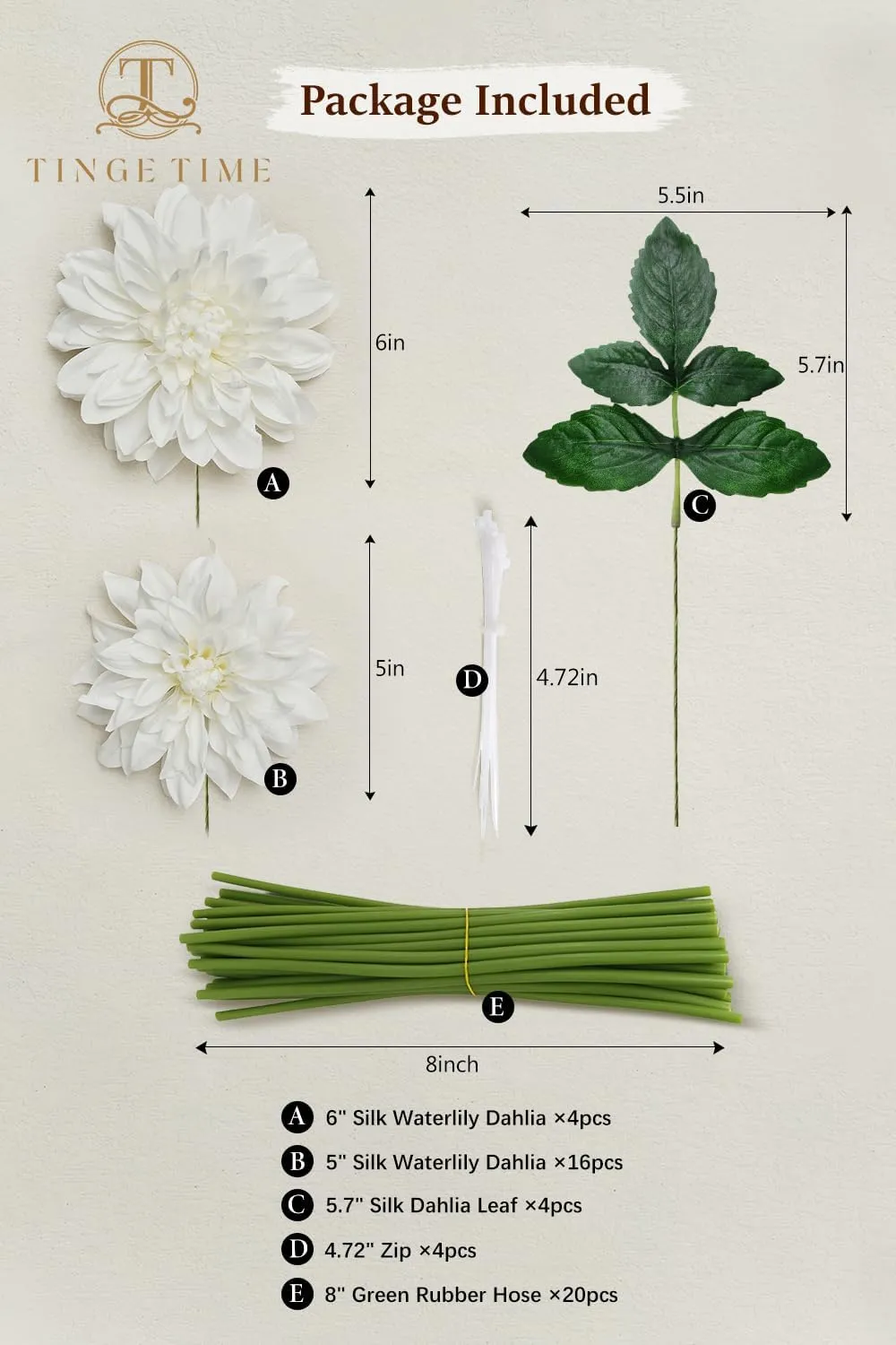 TINGE TIME Artificial Flowers 20pcs Silk Dahlia 5"/6" Fake Flowers for DIY Wedding Bridal Bouquets Centerpieces Arrangements Party Baby Shower Home Decorations (Ivory)