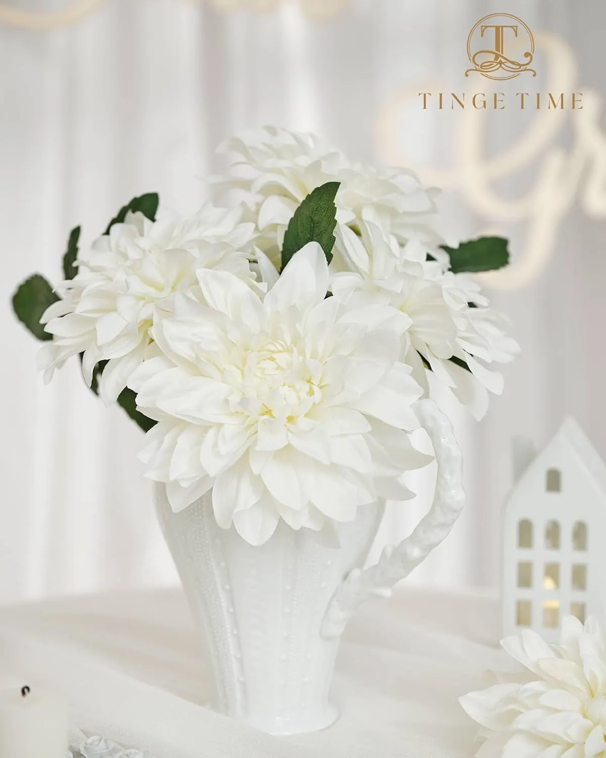 TINGE TIME Artificial Flowers 20pcs Silk Dahlia 5"/6" Fake Flowers for DIY Wedding Bridal Bouquets Centerpieces Arrangements Party Baby Shower Home Decorations (Ivory)