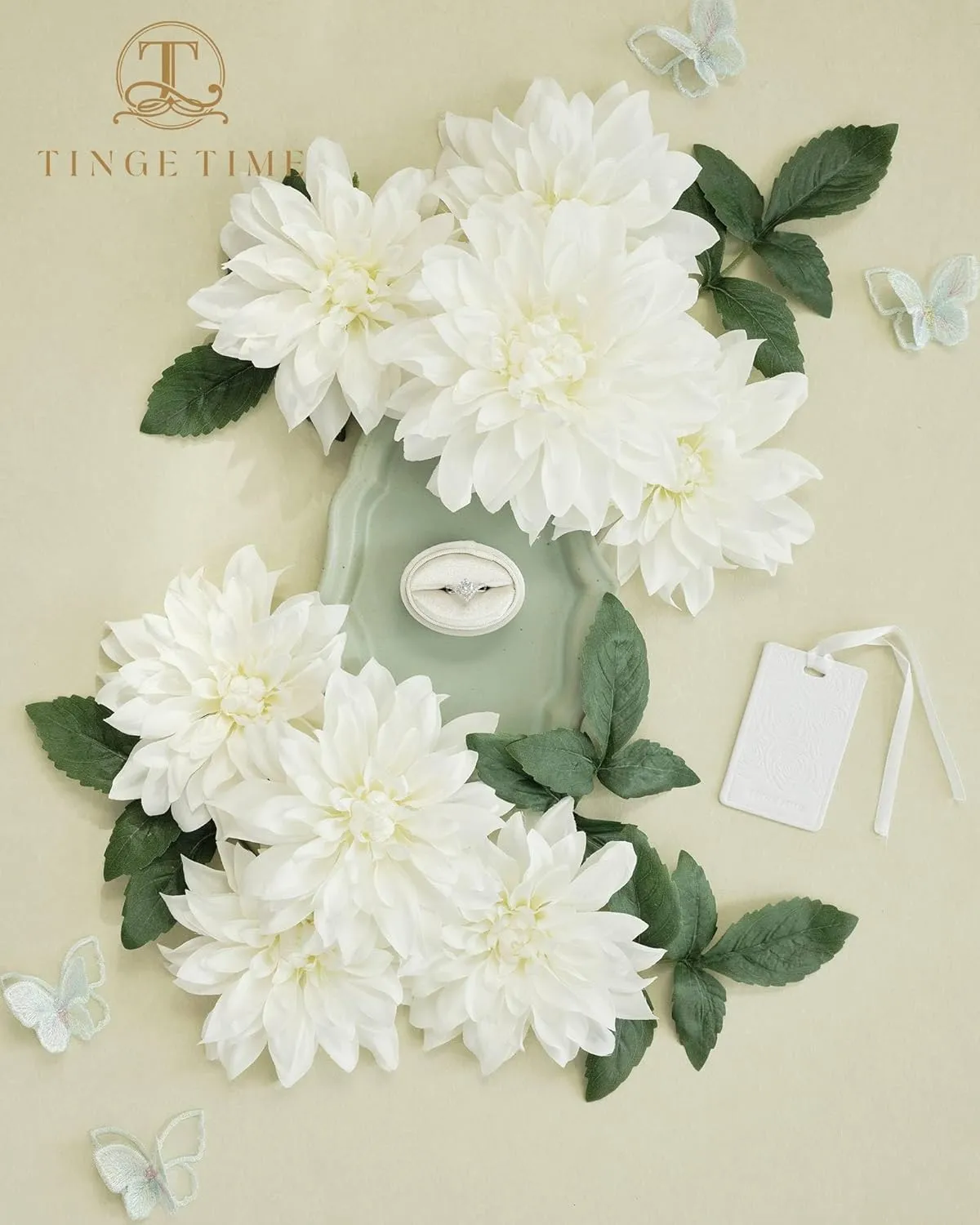 TINGE TIME Artificial Flowers 20pcs Silk Dahlia 5"/6" Fake Flowers for DIY Wedding Bridal Bouquets Centerpieces Arrangements Party Baby Shower Home Decorations (Ivory)