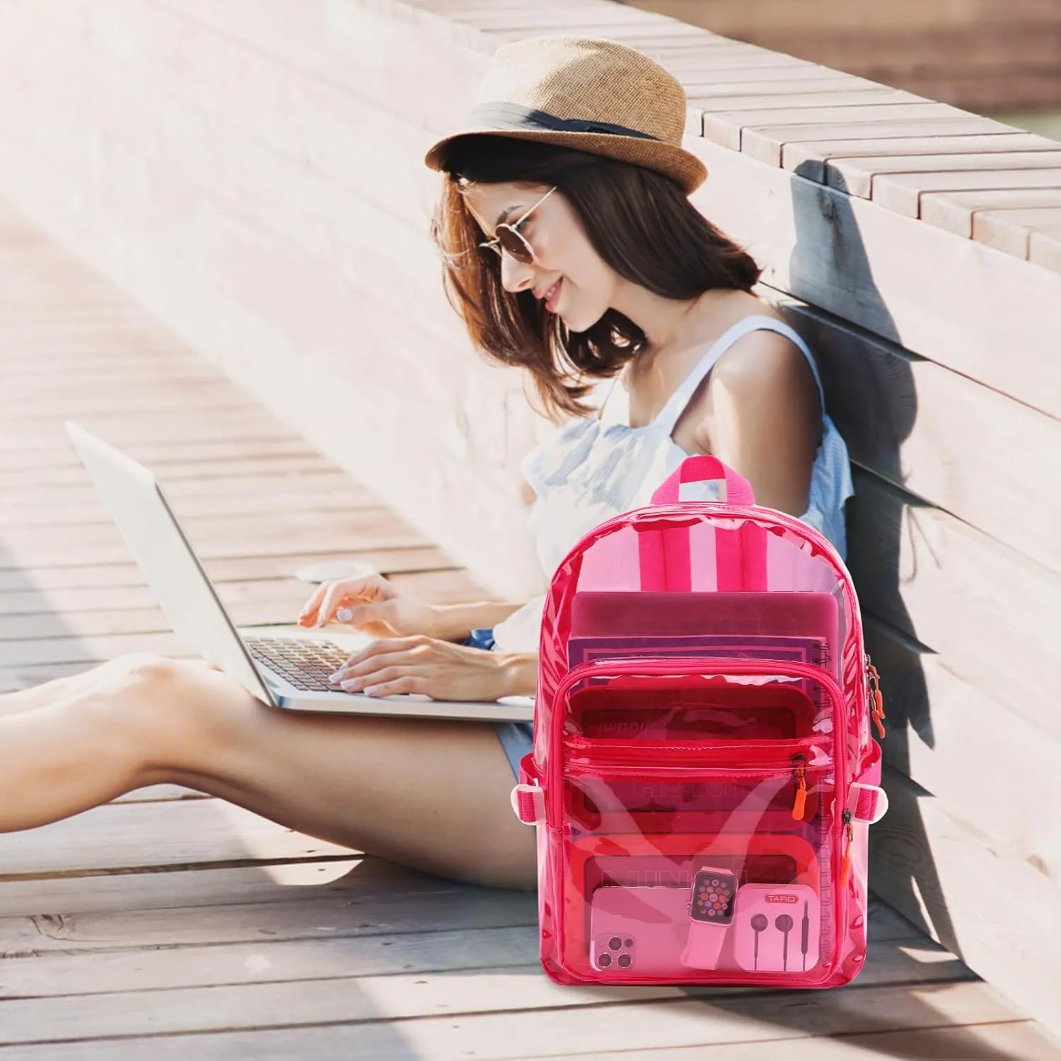 TINYAT Heavy Duty Transparent Clear backpack See Through Large Capacity Clear Bag for college, Concerts, Sports, Travel