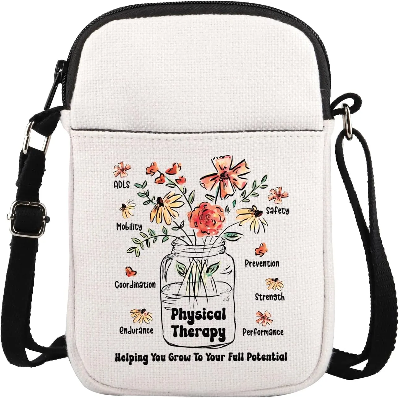 TOBGBE SLP Gifts Physical Therapy Crossbody Bag With Zipper Thank You Graduation Gifts for Speech Language Therapist