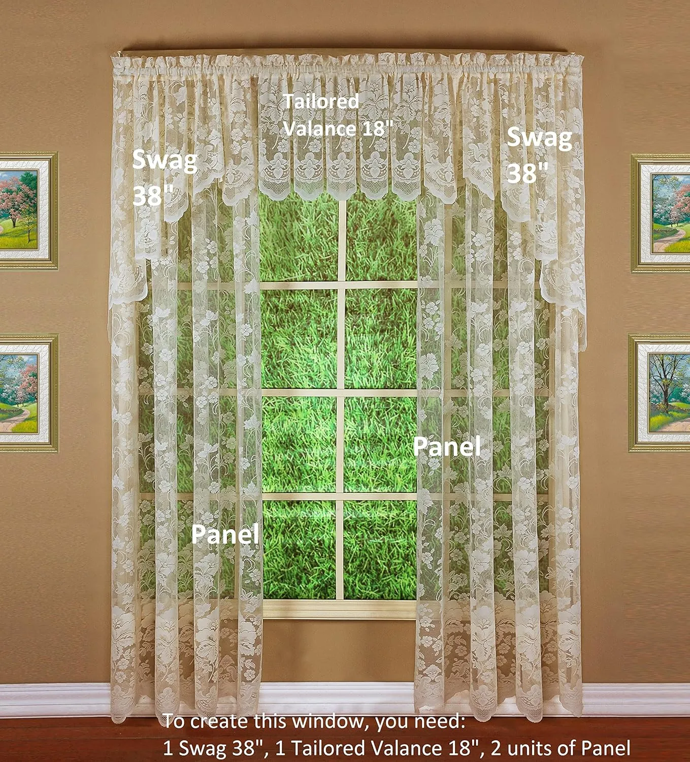 Today's Curtain Floral Vine Lace Tailored Valance 18", Ivory, 60W x 18L
