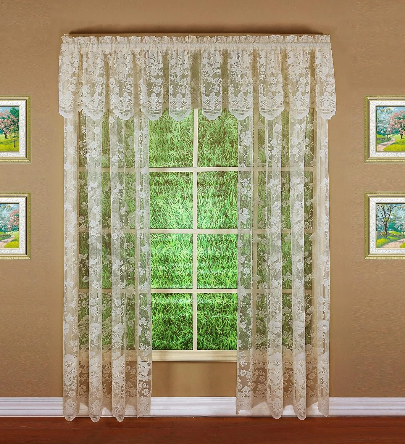 Today's Curtain Floral Vine Lace Tailored Valance 18", Ivory, 60W x 18L