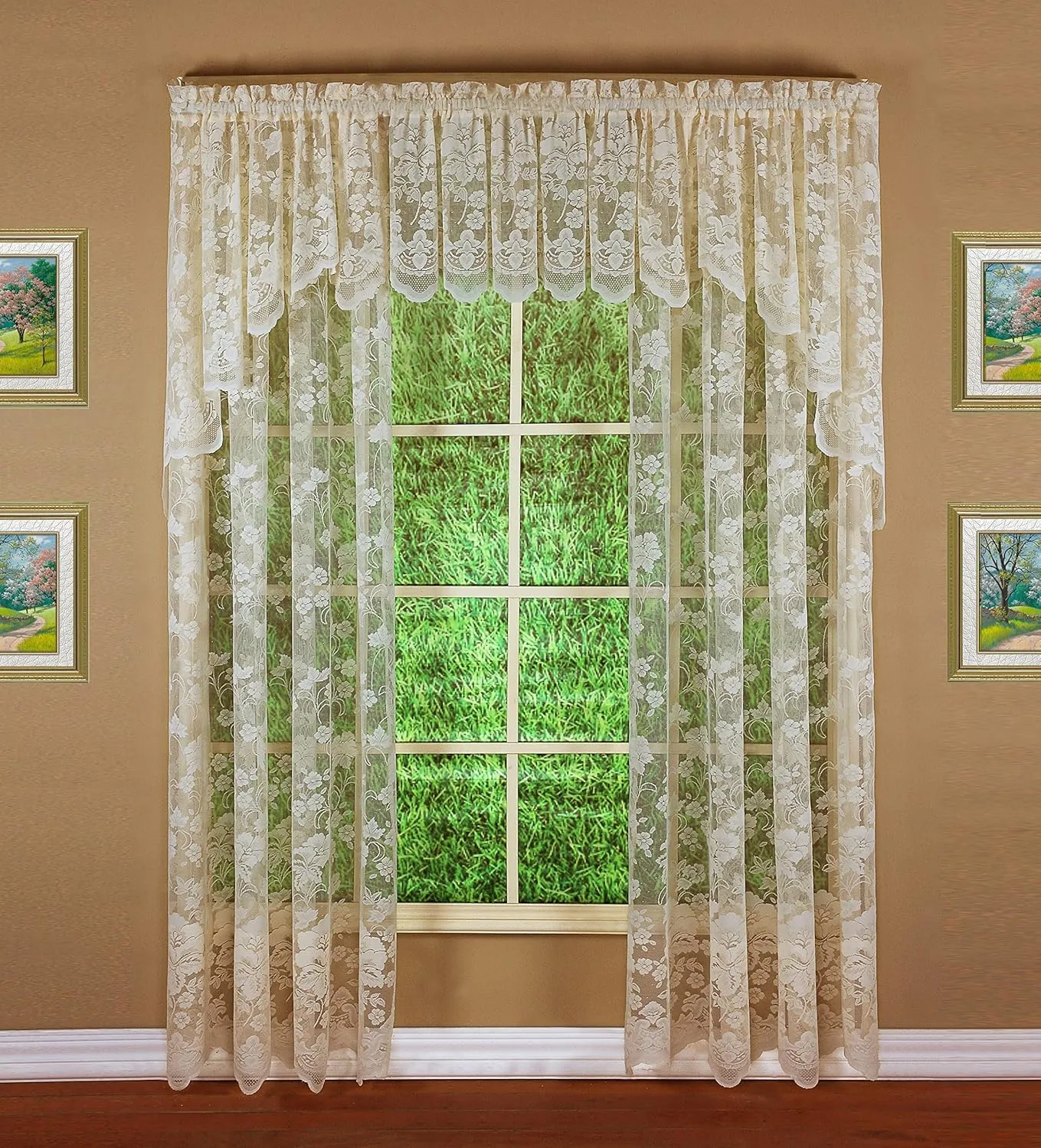 Today's Curtain Floral Vine Lace Tailored Valance 18", Ivory, 60W x 18L