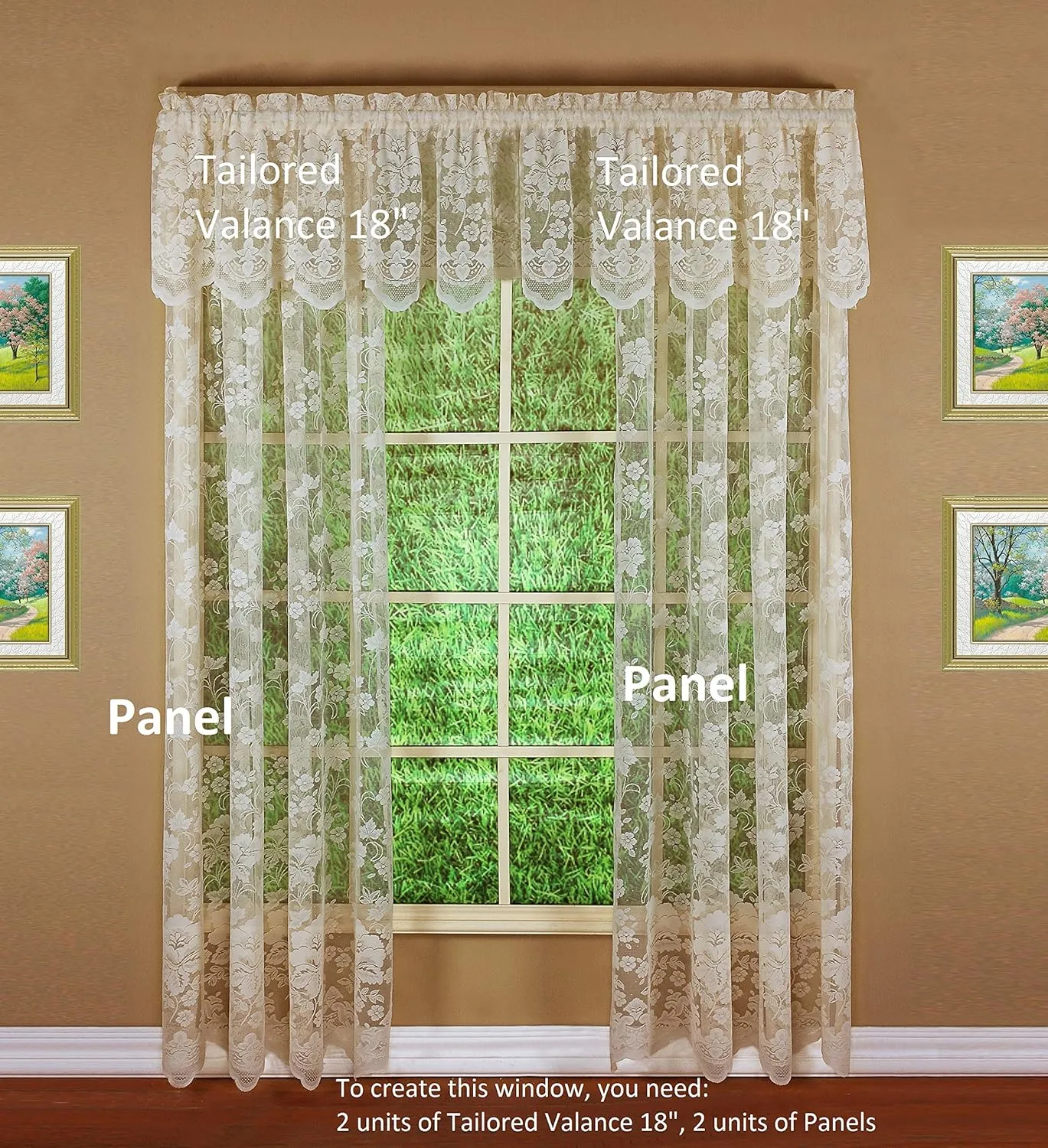 Today's Curtain Floral Vine Lace Tailored Valance 18", Ivory, 60W x 18L