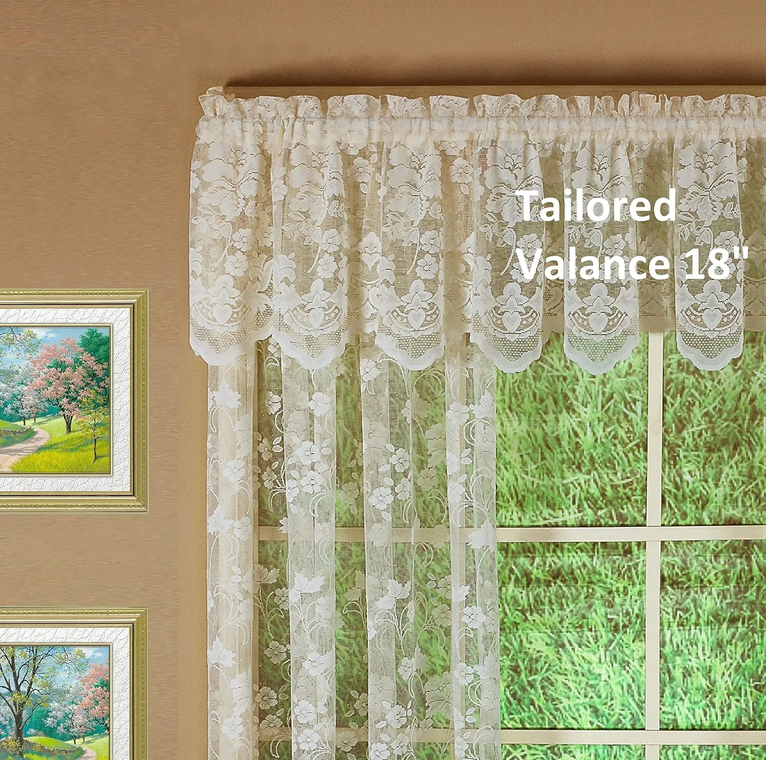 Today's Curtain Floral Vine Lace Tailored Valance 18", Ivory, 60W x 18L
