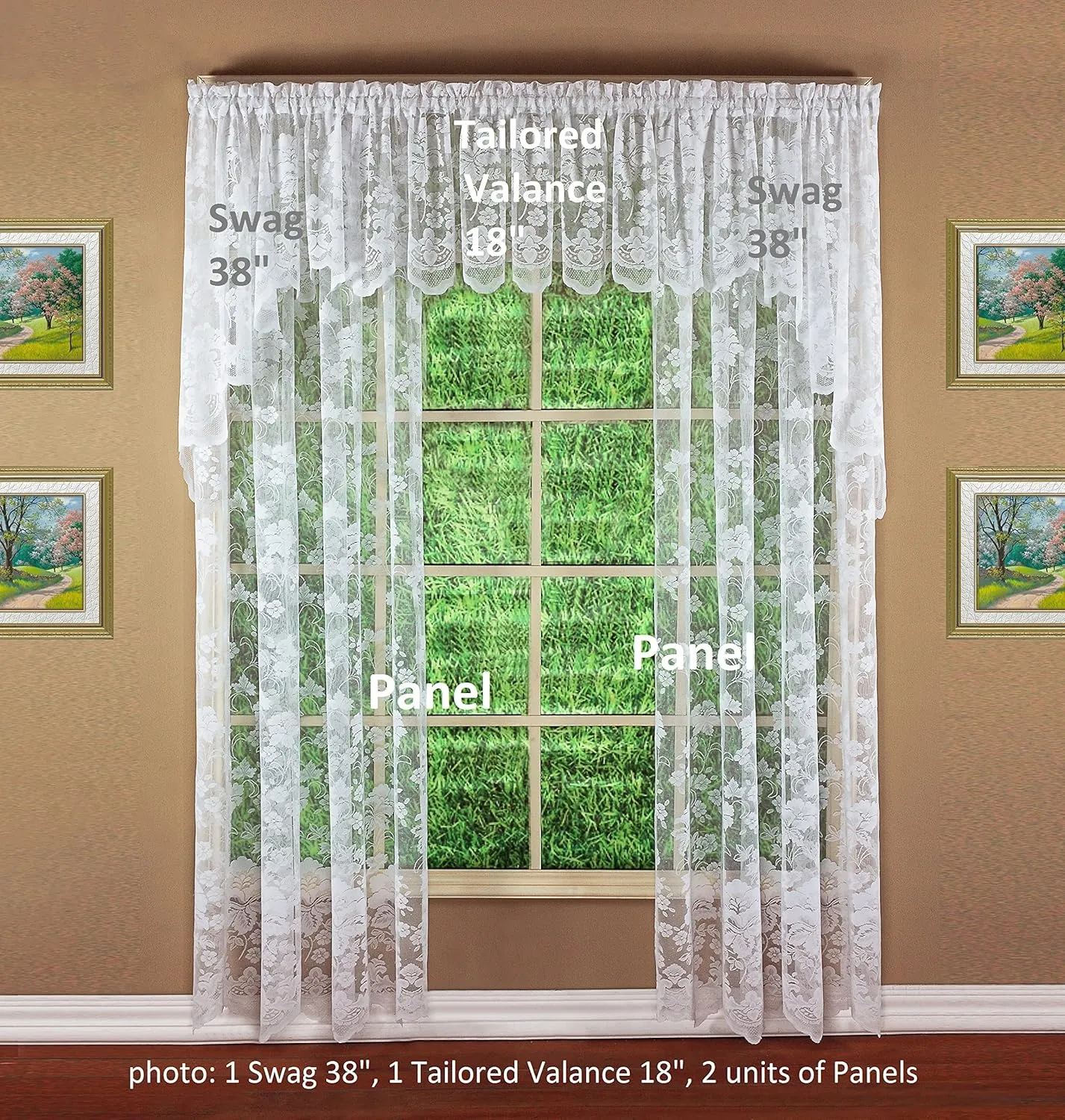 Today's Curtain Floral Vine Lace Tailored Valance 18", White, 60W x 18L