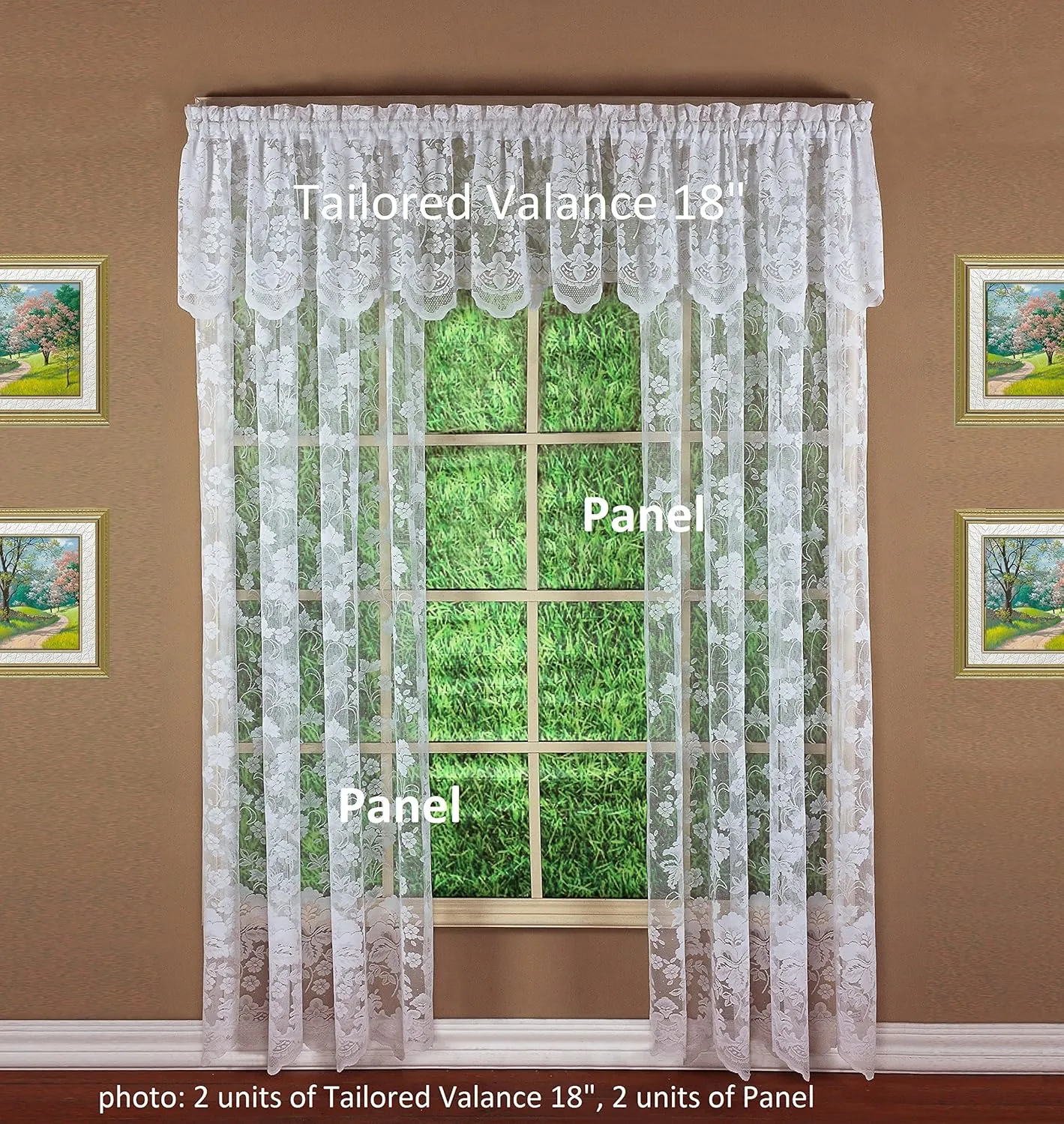Today's Curtain Floral Vine Lace Tailored Valance 18", White, 60W x 18L