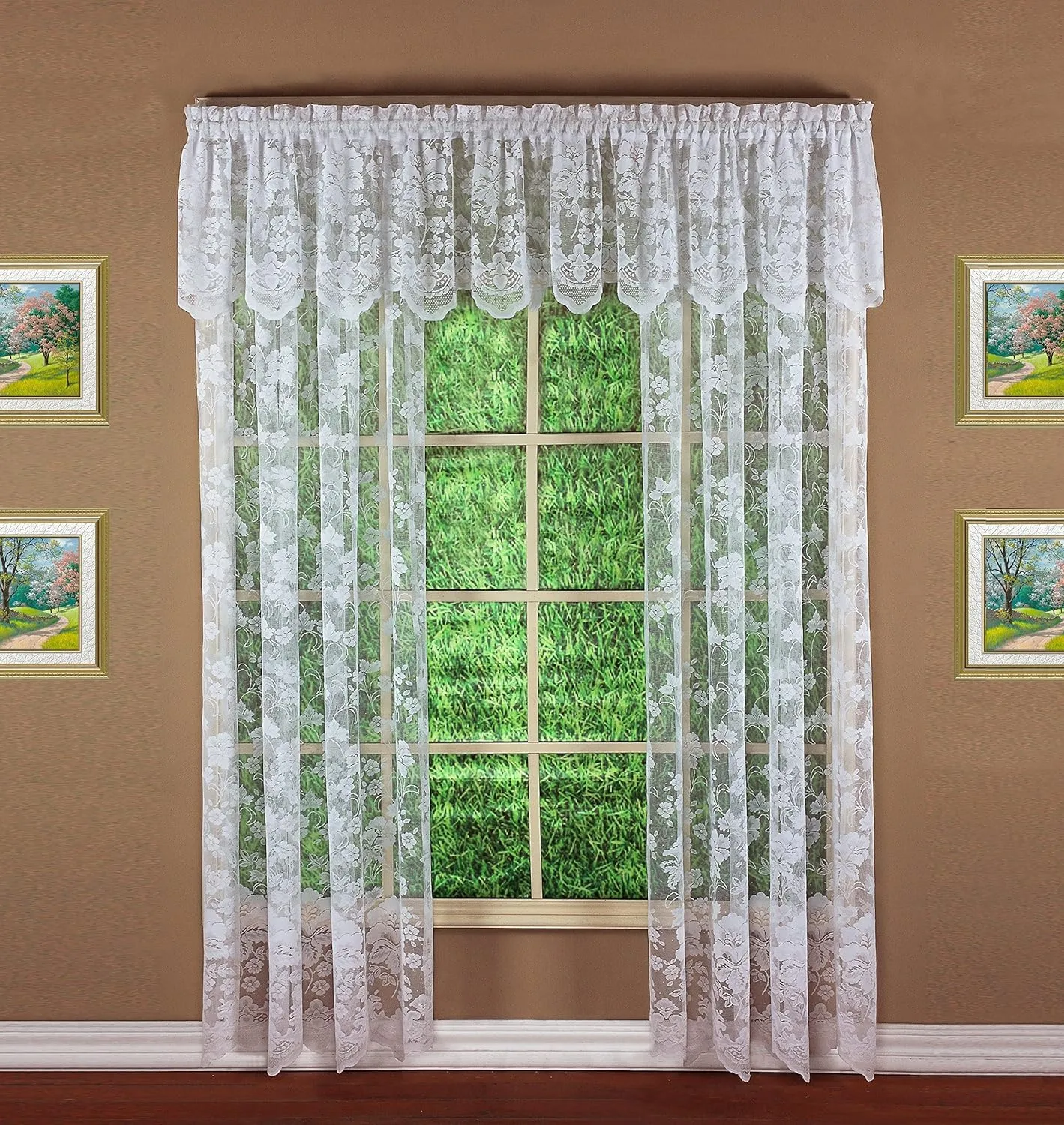 Today's Curtain Floral Vine Lace Tailored Valance 18", White, 60W x 18L